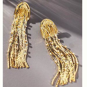 NEW~ Anthropologie Crystal Studded Gold Tassel Earrings